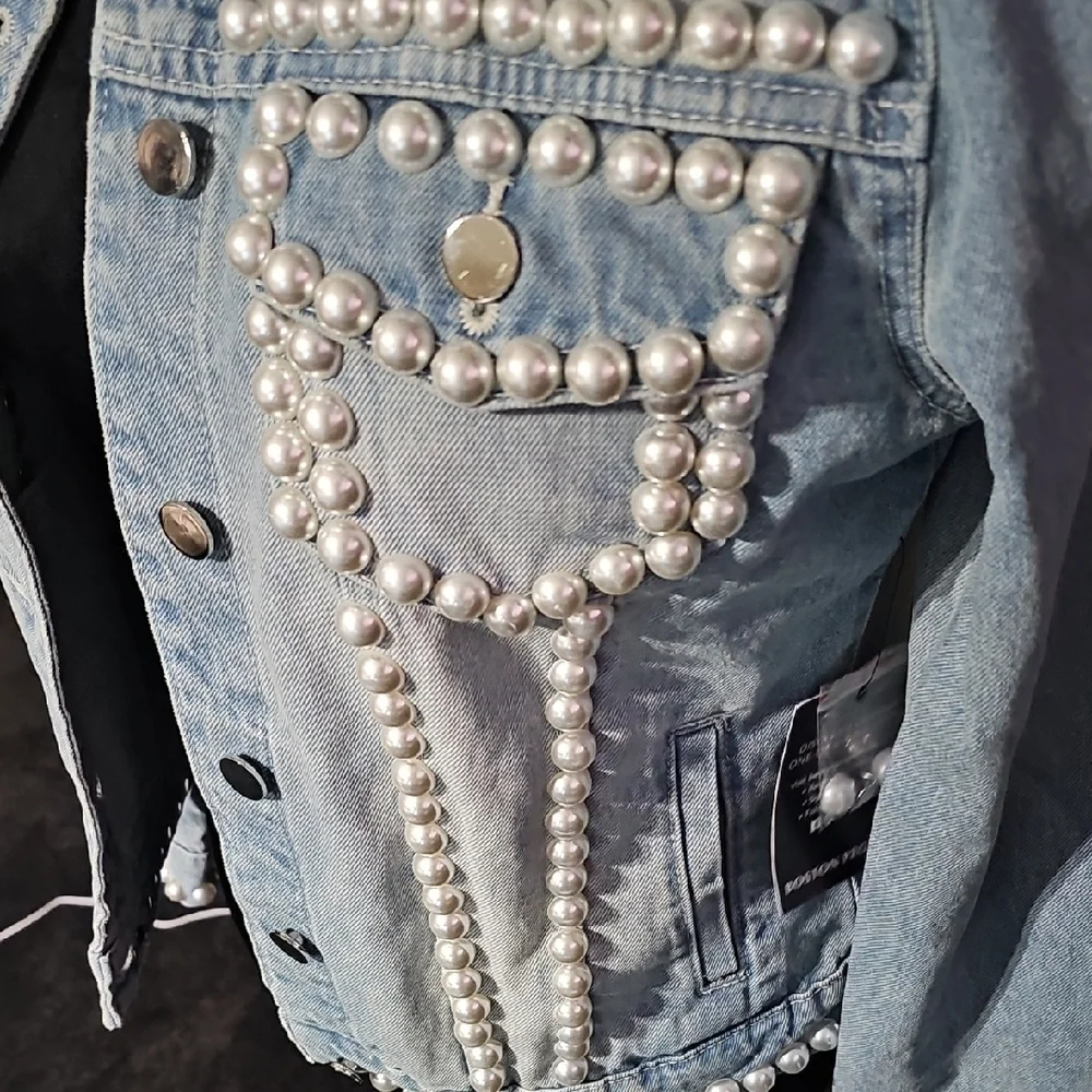 Pearl Embellished Denim Jacket - Picture 3 of 11